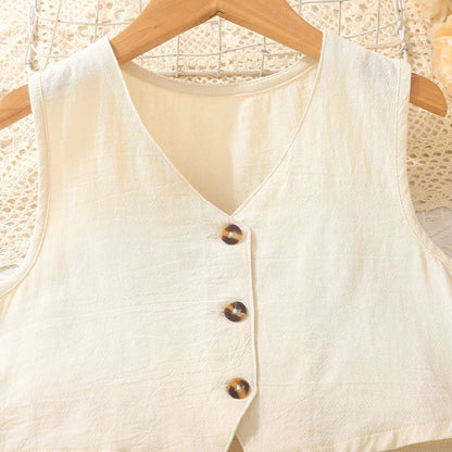 Girls Set V-Neck Vest And Pleated Skirt Two-Piece Suit