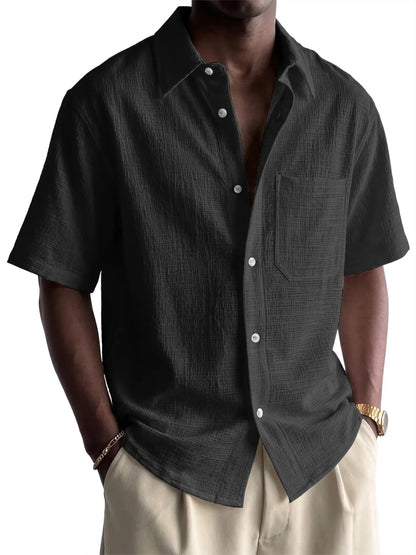 Men's Cotton-Linen Pocket Loose Short-Sleeve Shirt