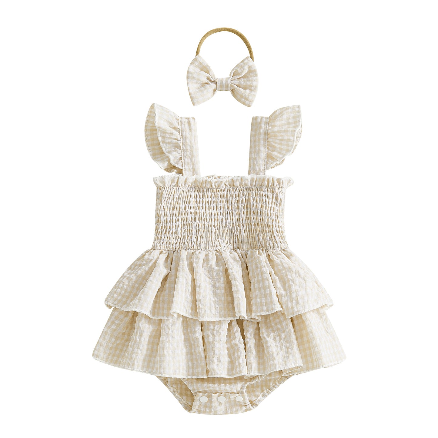 Girls Headband With Plaid Dress Headpiece