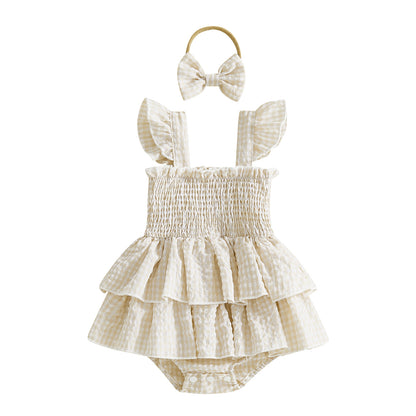 Girls Headband With Plaid Dress Headpiece