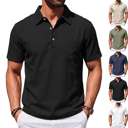 Men's Beach Linen Polo Shirt, Loose-Fit, Casual, Minimalist