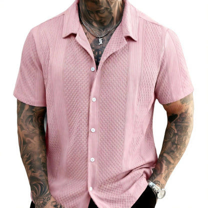 Men's Solid-Colored Knitted Hollow-Out French-Style Lapel Shirt