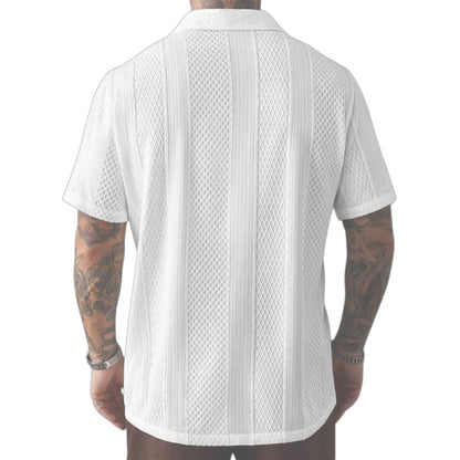 Men's Solid-Colored Knitted Hollow-Out French-Style Lapel Shirt