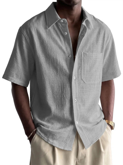 Men's Cotton-Linen Pocket Loose Short-Sleeve Shirt