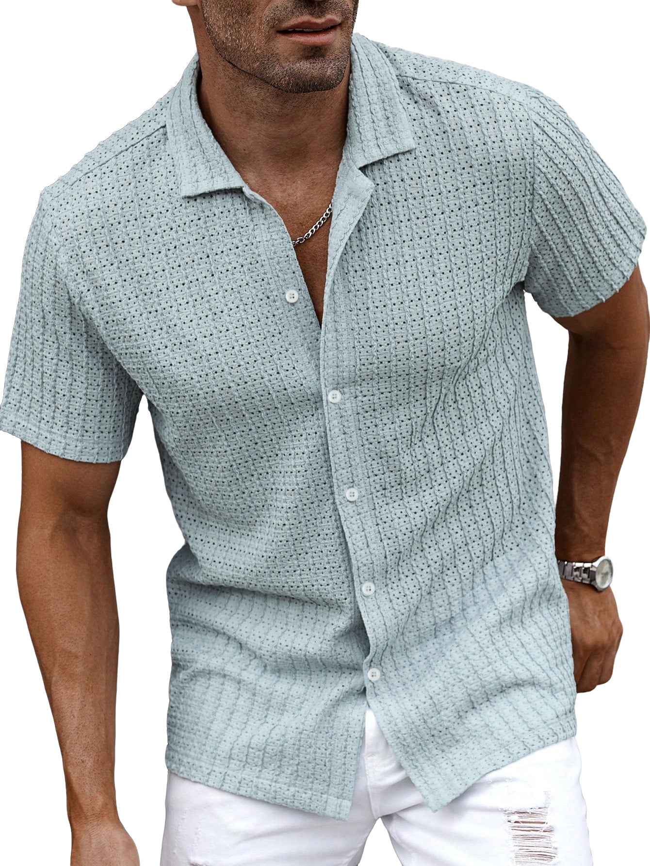 Men's Lapel-Button Shirt With Vent Holes Casual T-Shirt