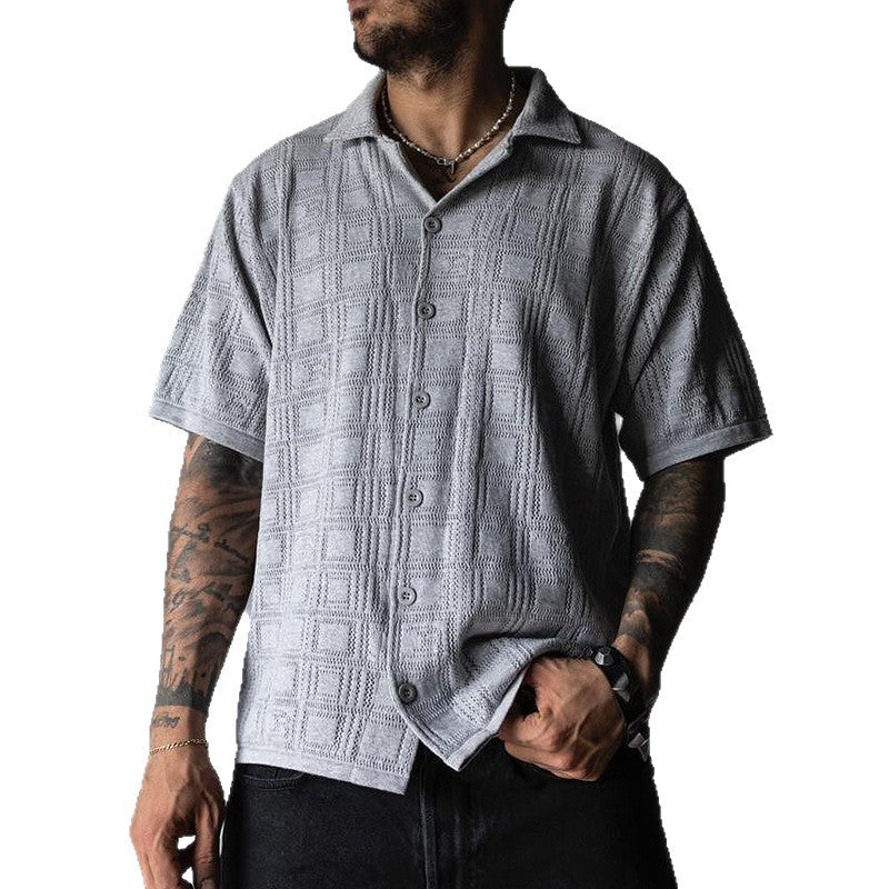Men's Lapel Hollow-out Short-sleeve Shirt