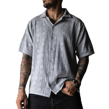 Men's Lapel Hollow-out Short-sleeve Shirt