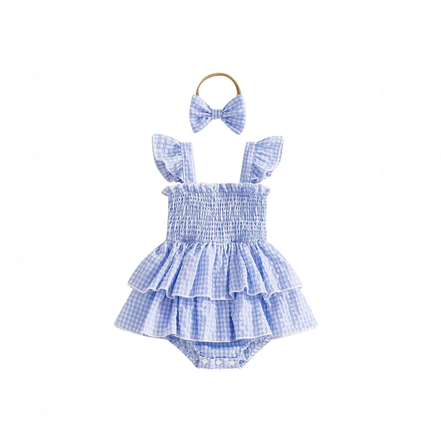 Girls Headband With Plaid Dress Headpiece