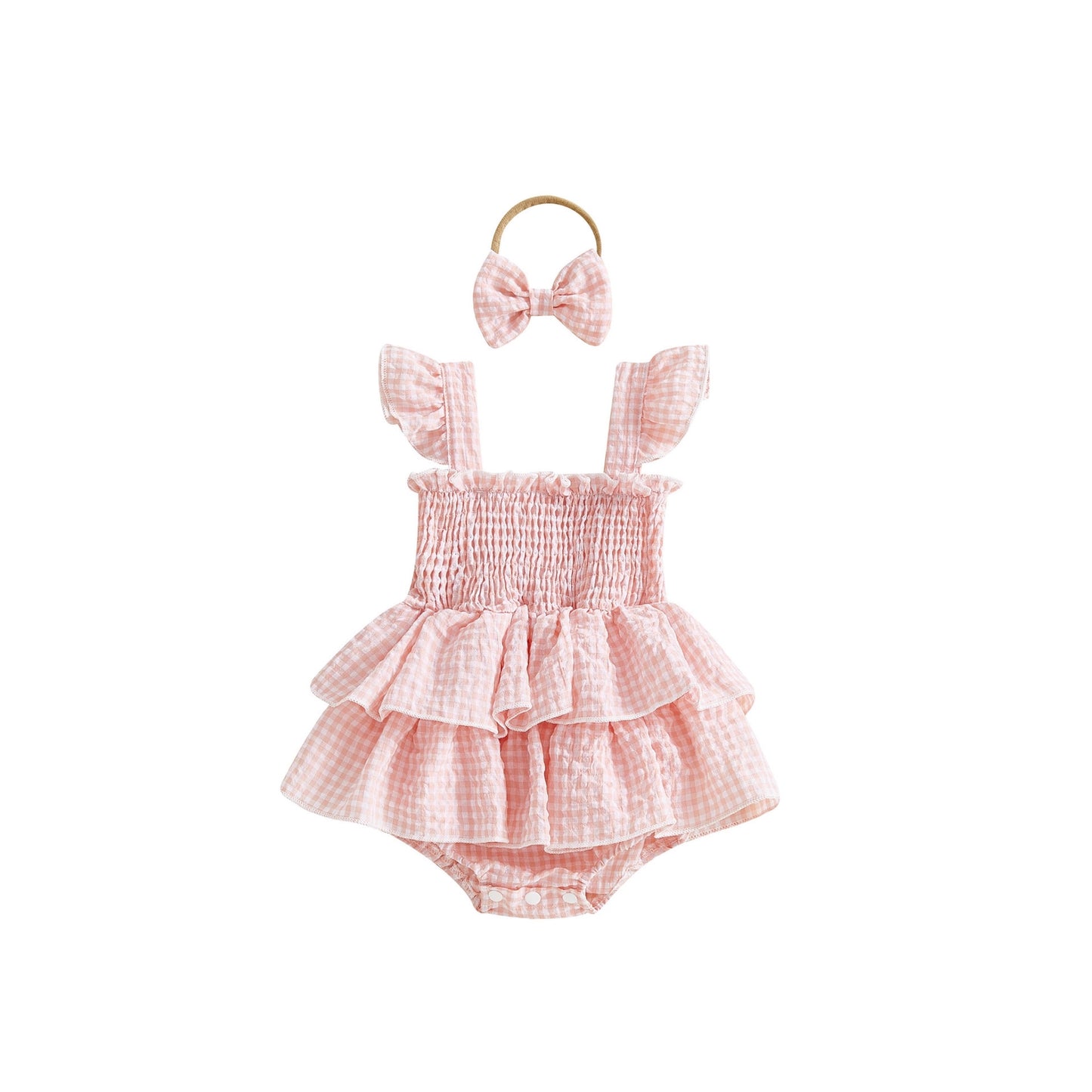 Girls Headband With Plaid Dress Headpiece