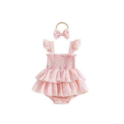 Girls Headband With Plaid Dress Headpiece