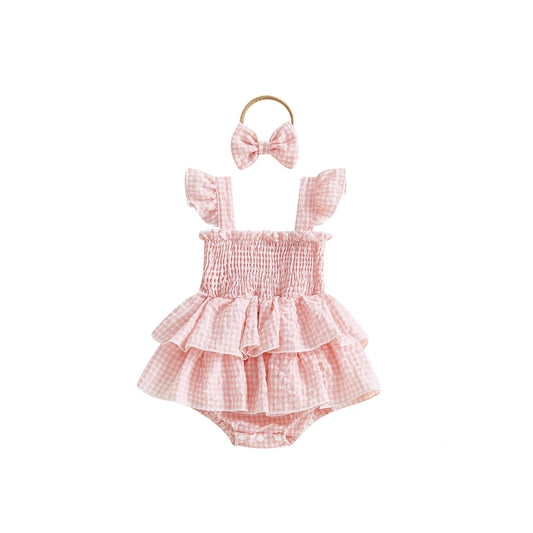 Girls Headband With Plaid Dress Headpiece