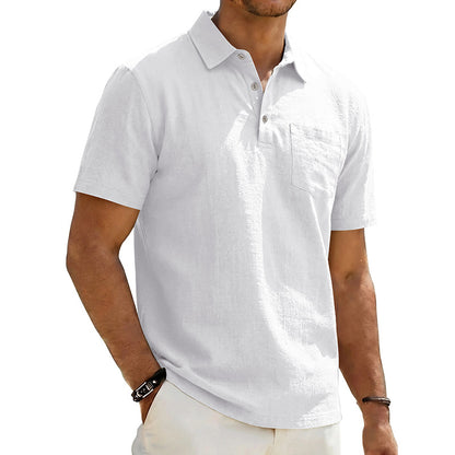 Men's Beach Linen Polo Shirt, Loose-Fit, Casual, Minimalist