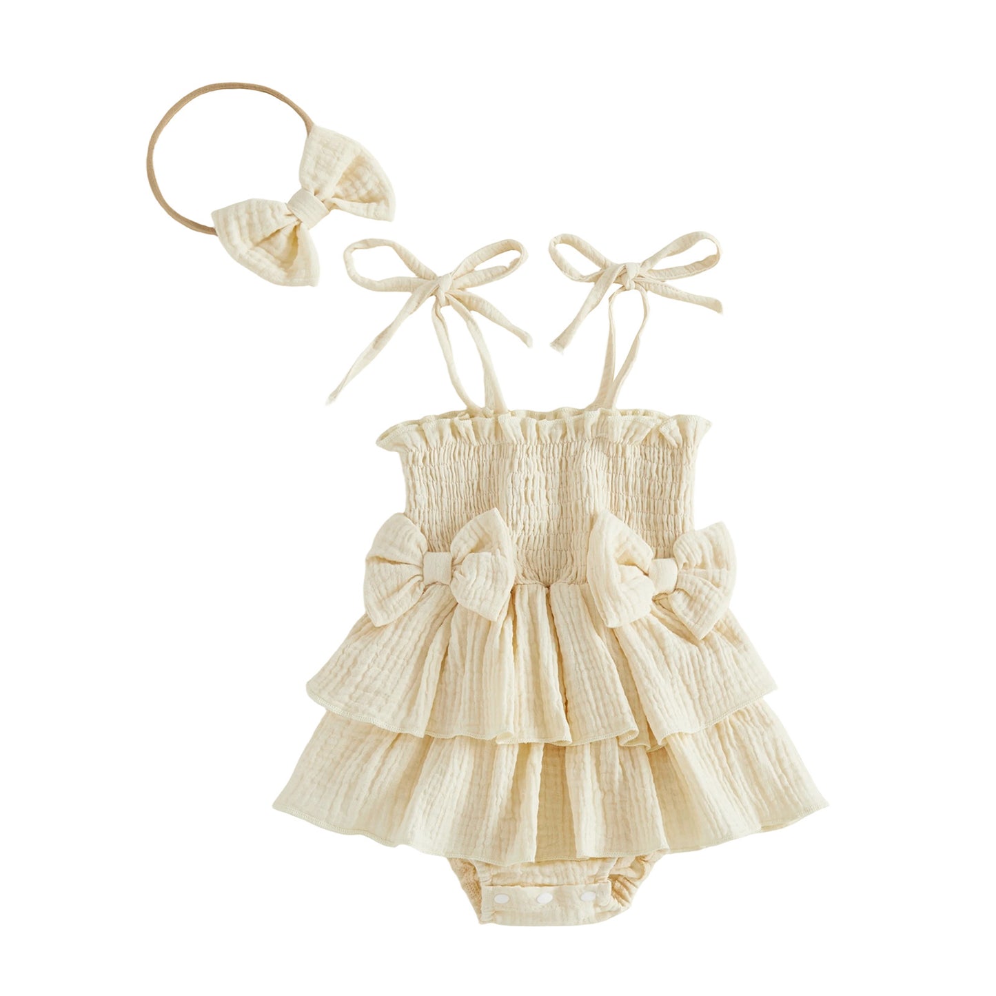 Bow-knot Strap Triangle Romper Bow-knot Headscarf Two-piece Set