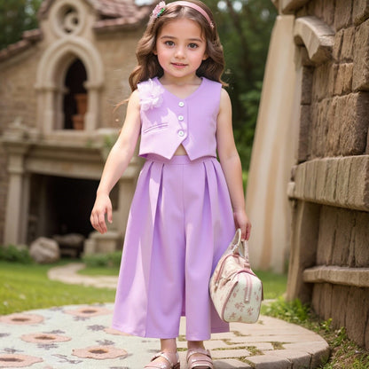 Sleeveless Vest Top Long Pants Suit For Toddlers And Young Children