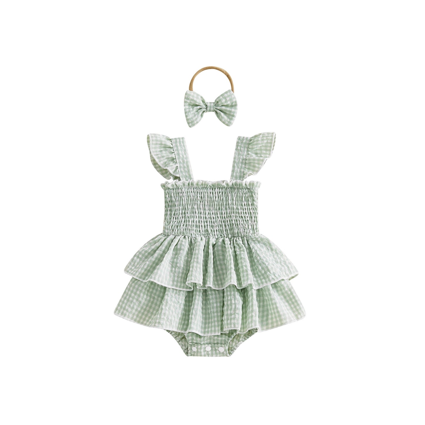 Girls Headband With Plaid Dress Headpiece