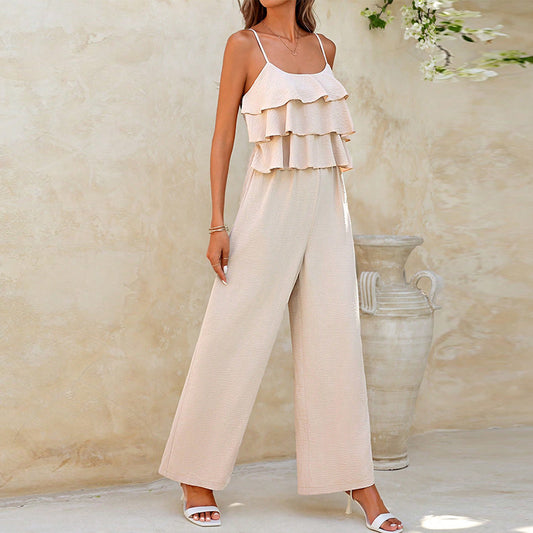 Women's European And American Style Lotus Leaf Suspender Jumpsuit