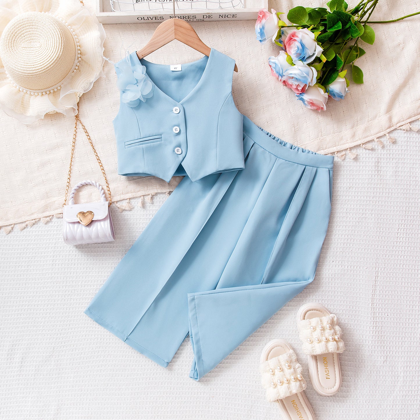Sleeveless Vest Top Long Pants Suit For Toddlers And Young Children