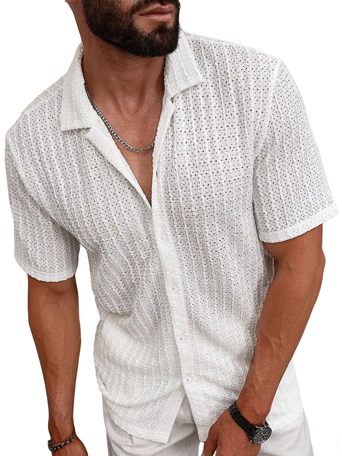 Men's Lapel-Button Shirt With Vent Holes Casual T-Shirt