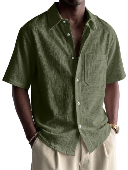 Men's Cotton-Linen Pocket Loose Short-Sleeve Shirt