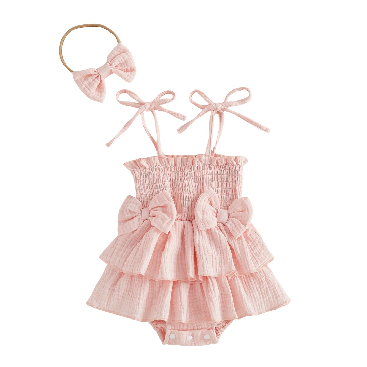 Bow-knot Strap Triangle Romper Bow-knot Headscarf Two-piece Set