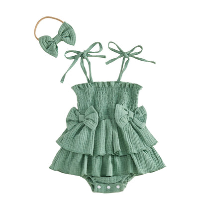 Bow-knot Strap Triangle Romper Bow-knot Headscarf Two-piece Set