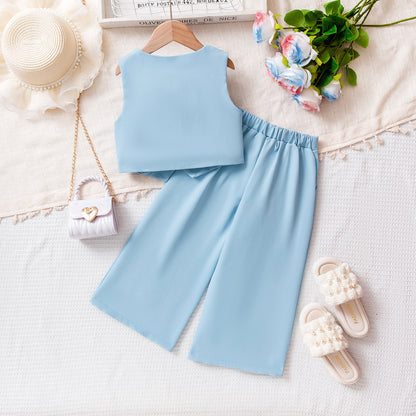 Sleeveless Vest Top Long Pants Suit For Toddlers And Young Children