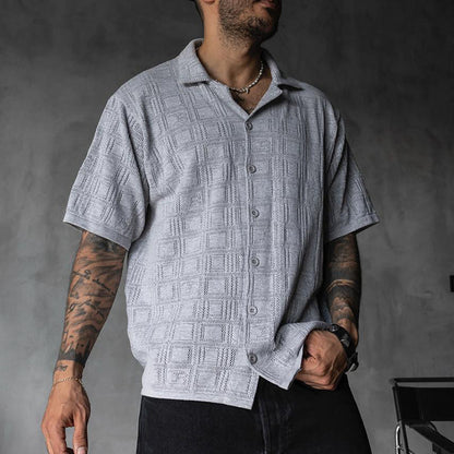 Men's Lapel Hollow-out Short-sleeve Shirt