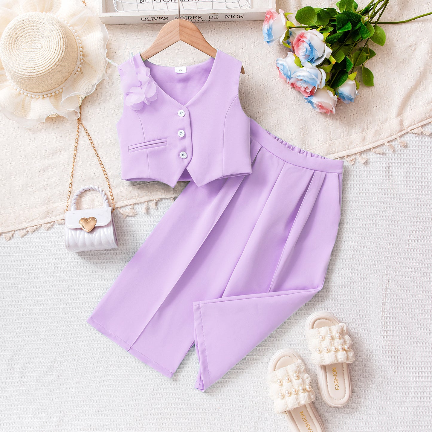 Sleeveless Vest Top Long Pants Suit For Toddlers And Young Children