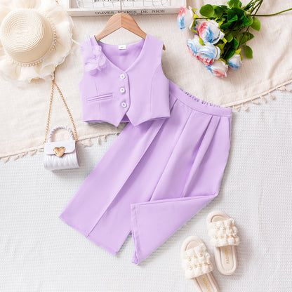 Sleeveless Vest Top Long Pants Suit For Toddlers And Young Children