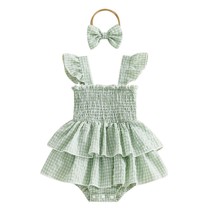 Girls Headband With Plaid Dress Headpiece