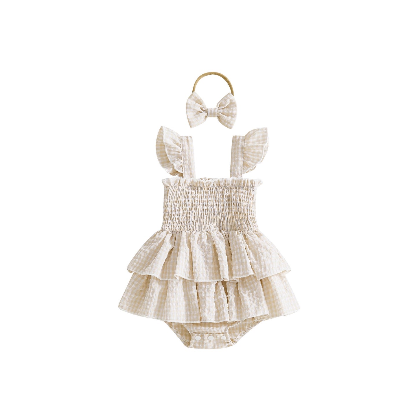 Girls Headband With Plaid Dress Headpiece