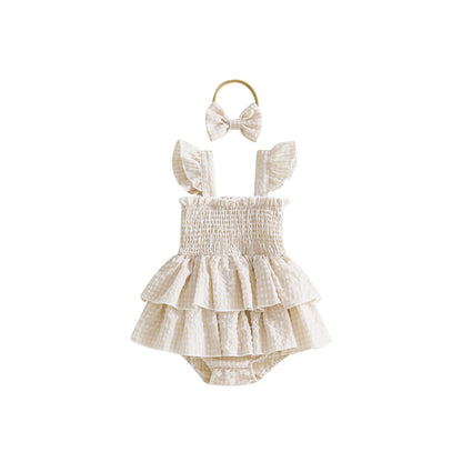 Girls Headband With Plaid Dress Headpiece