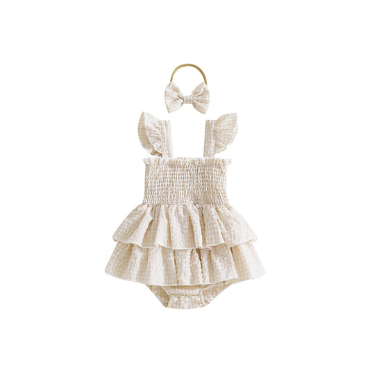 Girls Headband With Plaid Dress Headpiece