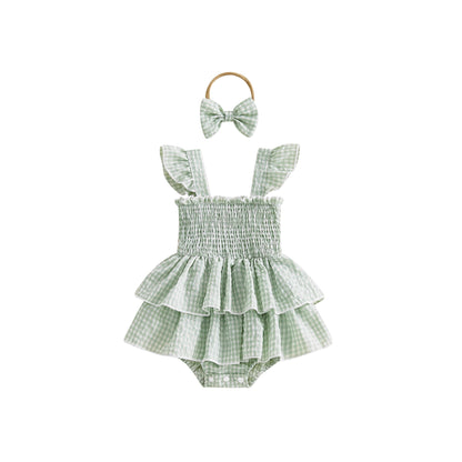 Girls Headband With Plaid Dress Headpiece