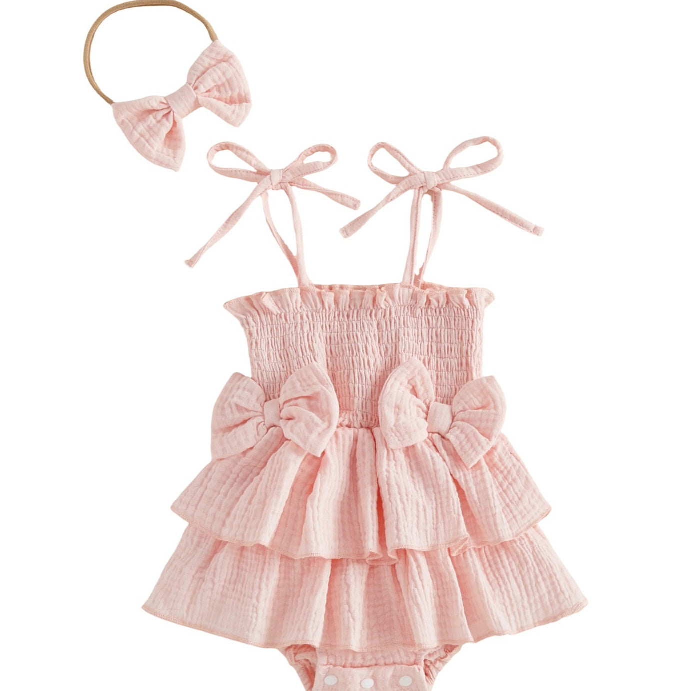 Bow-knot Strap Triangle Romper Bow-knot Headscarf Two-piece Set