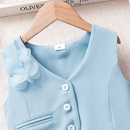 Sleeveless Vest Top Long Pants Suit For Toddlers And Young Children