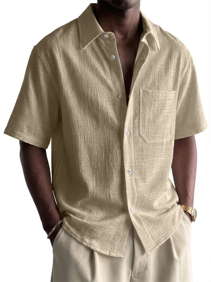 Men's Cotton-Linen Pocket Loose Short-Sleeve Shirt