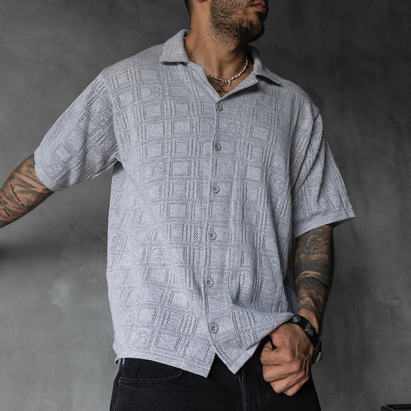 Men's Lapel Hollow-out Short-sleeve Shirt