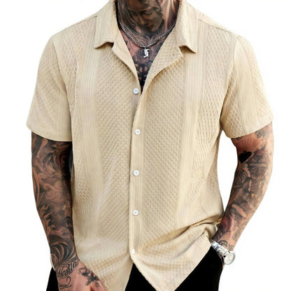 Men's Solid-Colored Knitted Hollow-Out French-Style Lapel Shirt