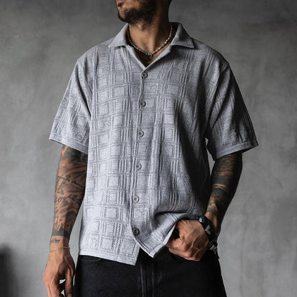 Men's Lapel Hollow-out Short-sleeve Shirt