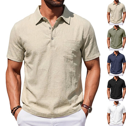 Men's Beach Linen Polo Shirt, Loose-Fit, Casual, Minimalist