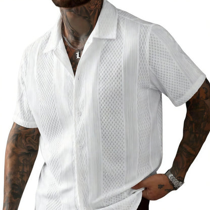 Men's Solid-Colored Knitted Hollow-Out French-Style Lapel Shirt
