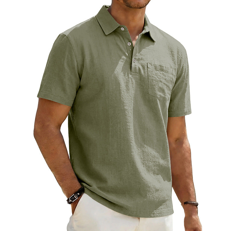 Men's Beach Linen Polo Shirt, Loose-Fit, Casual, Minimalist