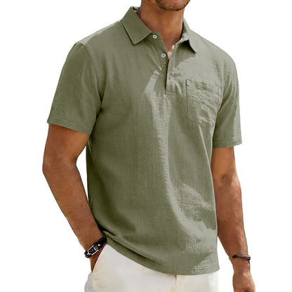 Men's Beach Linen Polo Shirt, Loose-Fit, Casual, Minimalist